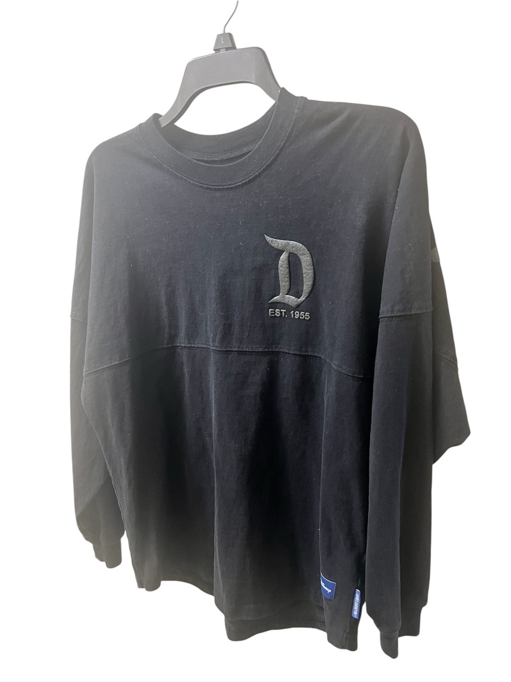 Disney Black Long-Sleeve Crewneck Top with Embroidered 'D'